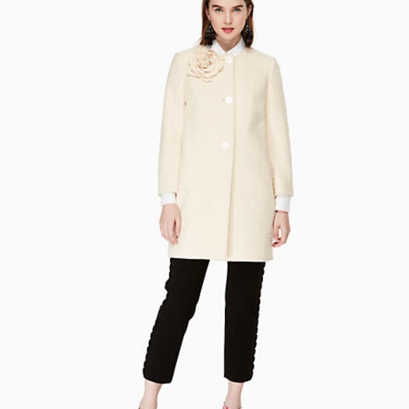 kate spade Jackets & Blazers - Kate Spade Ivory Scalloped Tweed Corsage Coat